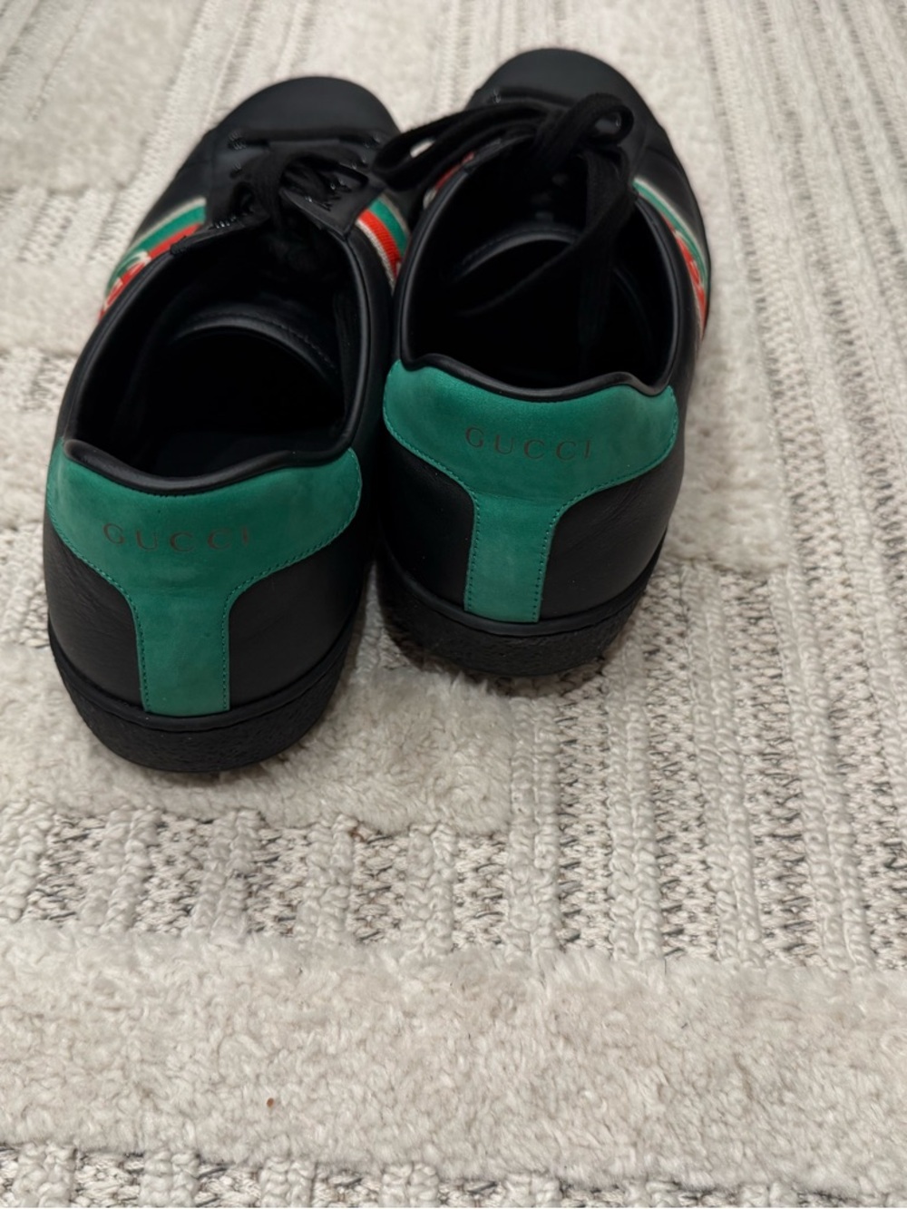 Gucci Black Leather Sneakers with Red and Green Web Stripe - Picture 5 of 6